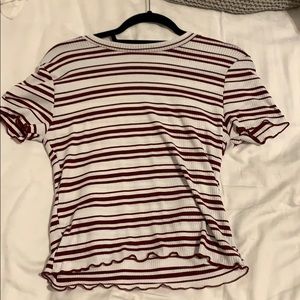 maroon striped top